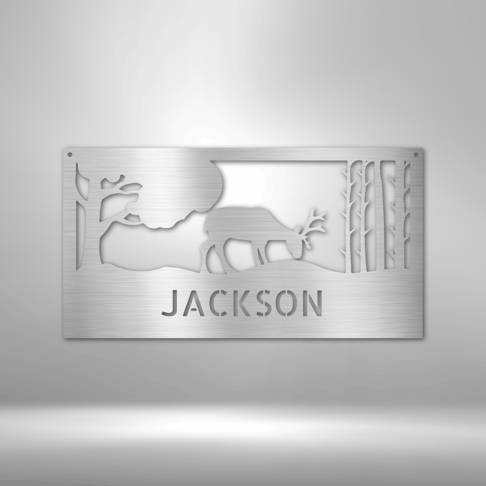 Personalized Grazing Deer Metal Sign - Outdoors Find