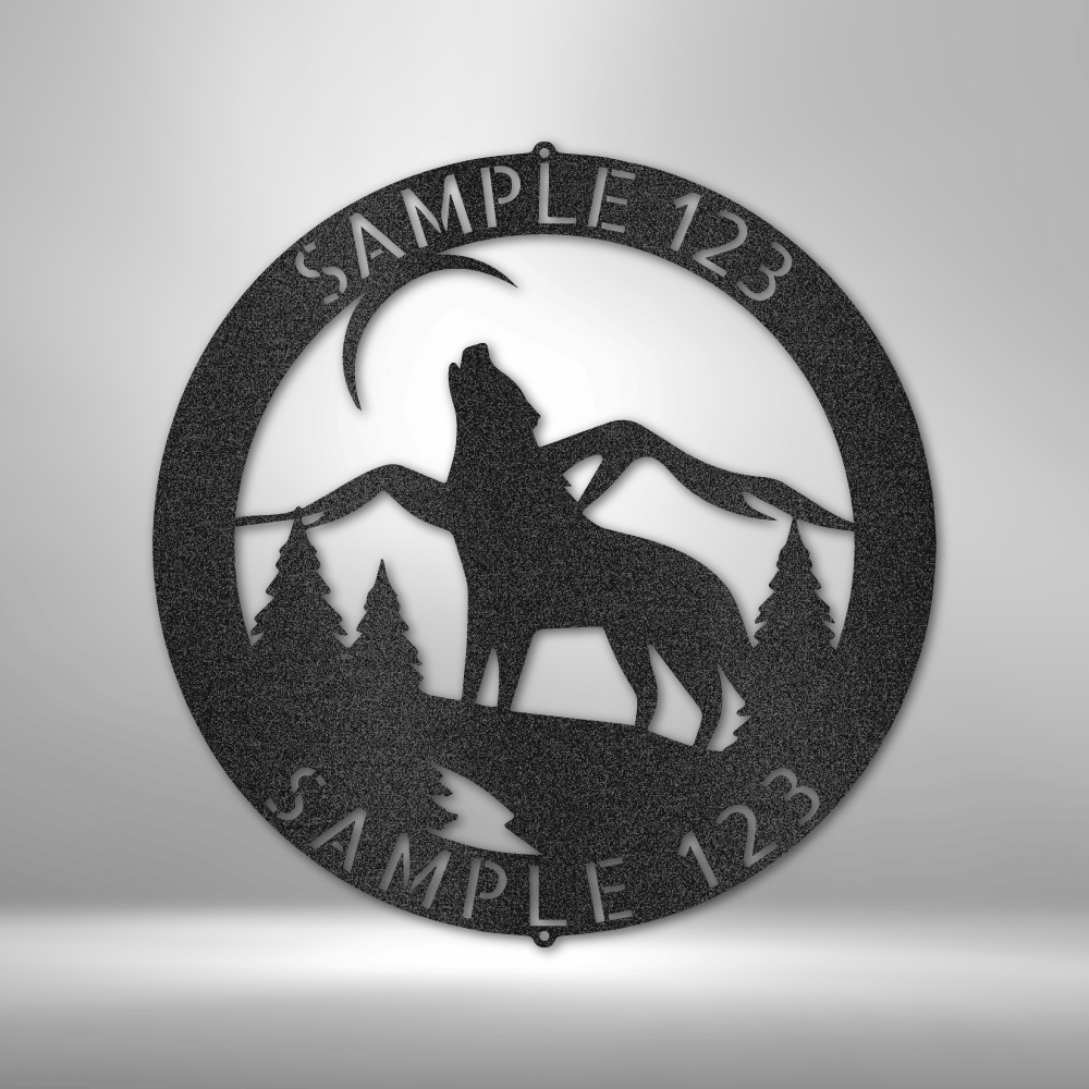 Personalized Howling Wolf Monogram Metal Sign - Outdoors Find