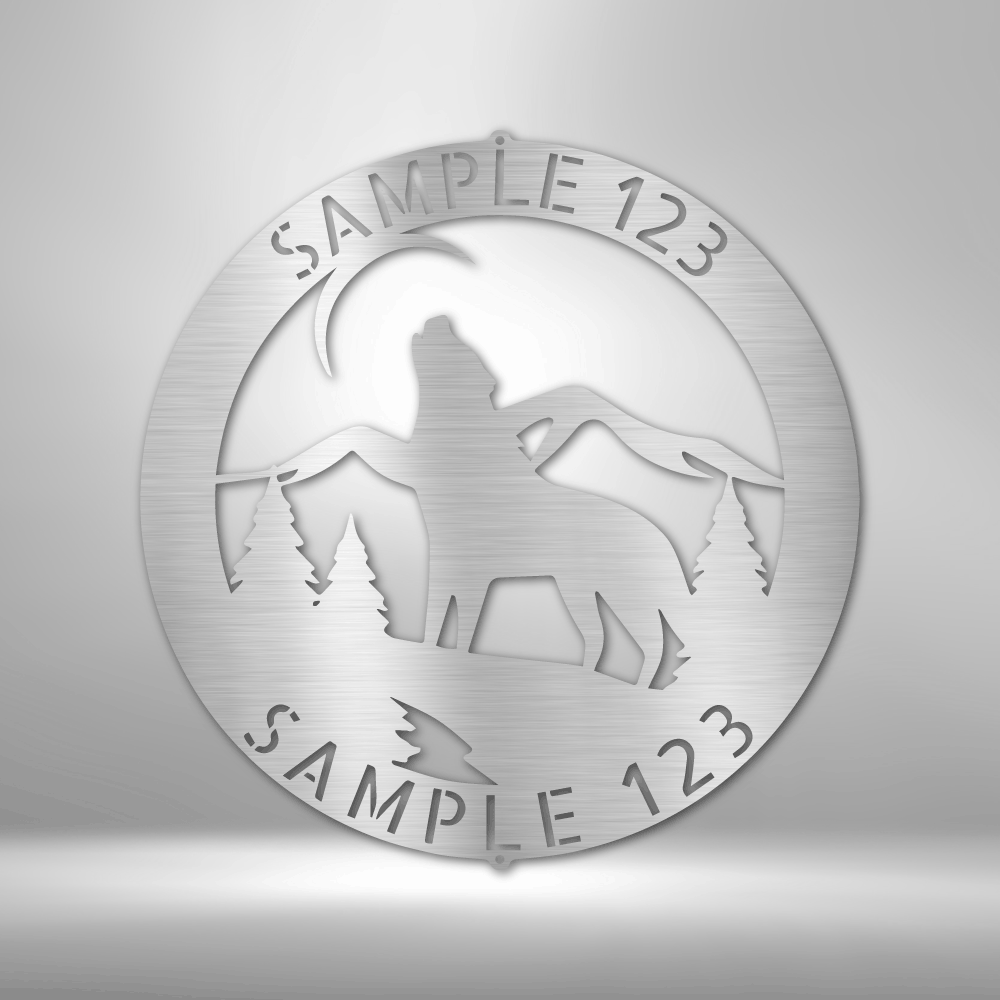 Personalized Howling Wolf Monogram Metal Sign - Outdoors Find