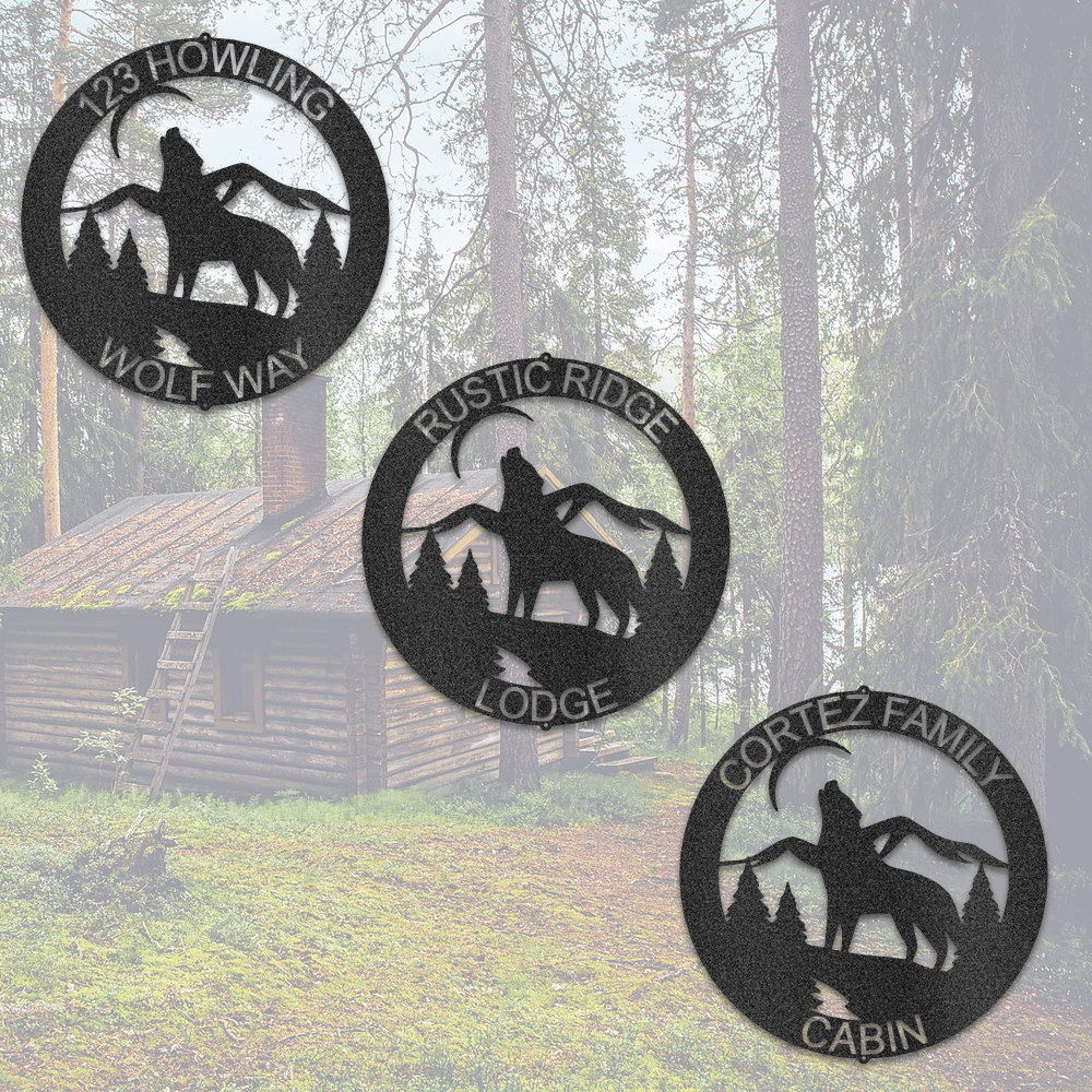 Personalized Howling Wolf Monogram Metal Sign - Outdoors Find