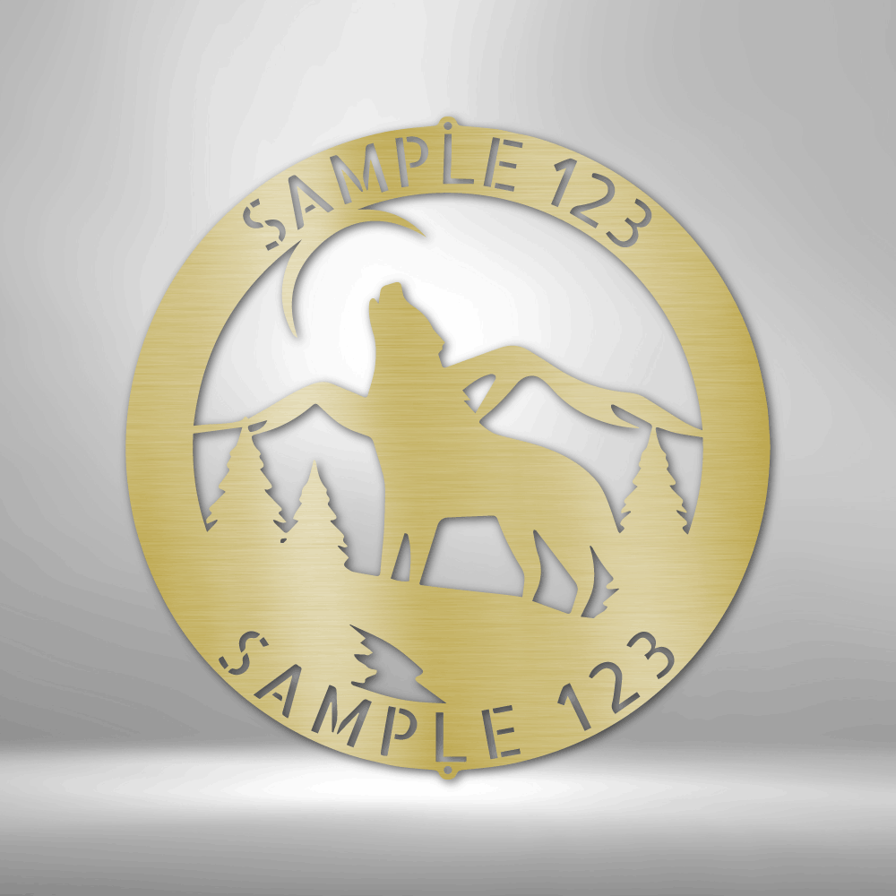Personalized Howling Wolf Monogram Metal Sign - Outdoors Find