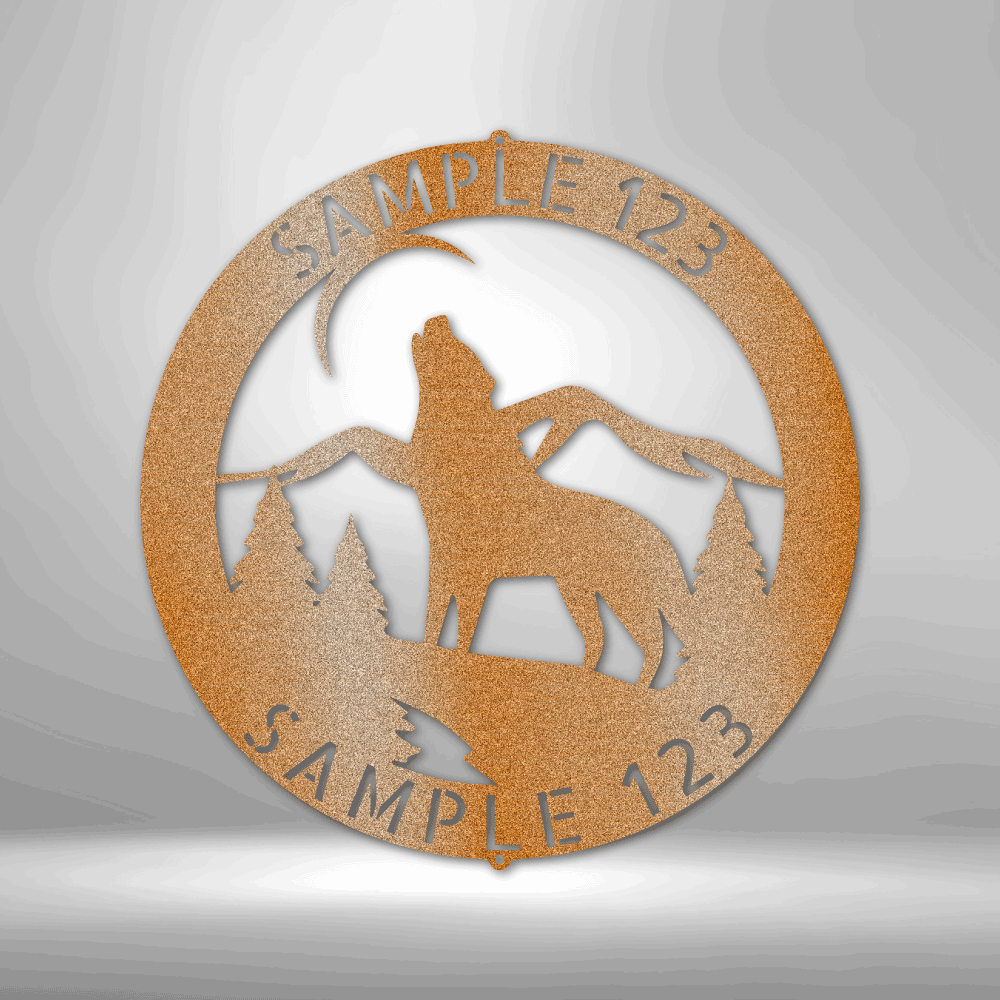 Personalized Howling Wolf Monogram Metal Sign - Outdoors Find