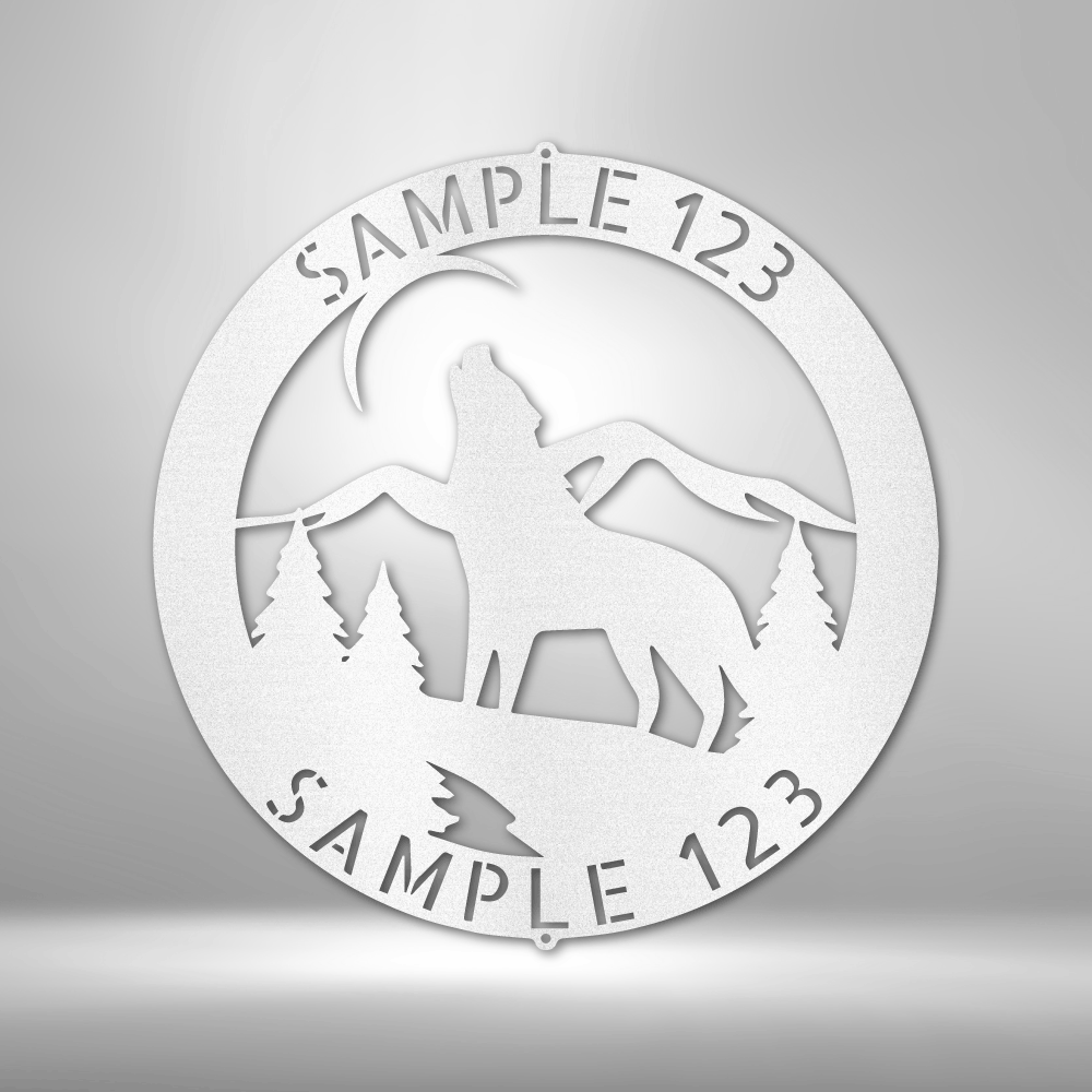 Personalized Howling Wolf Monogram Metal Sign - Outdoors Find