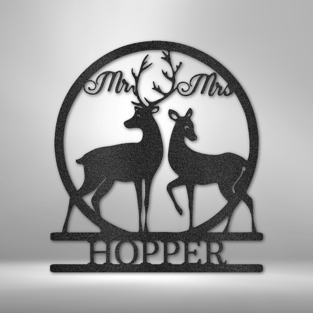 Personalized Mr and Mrs Deer Monogram Metal Sign - Outdoors Find
