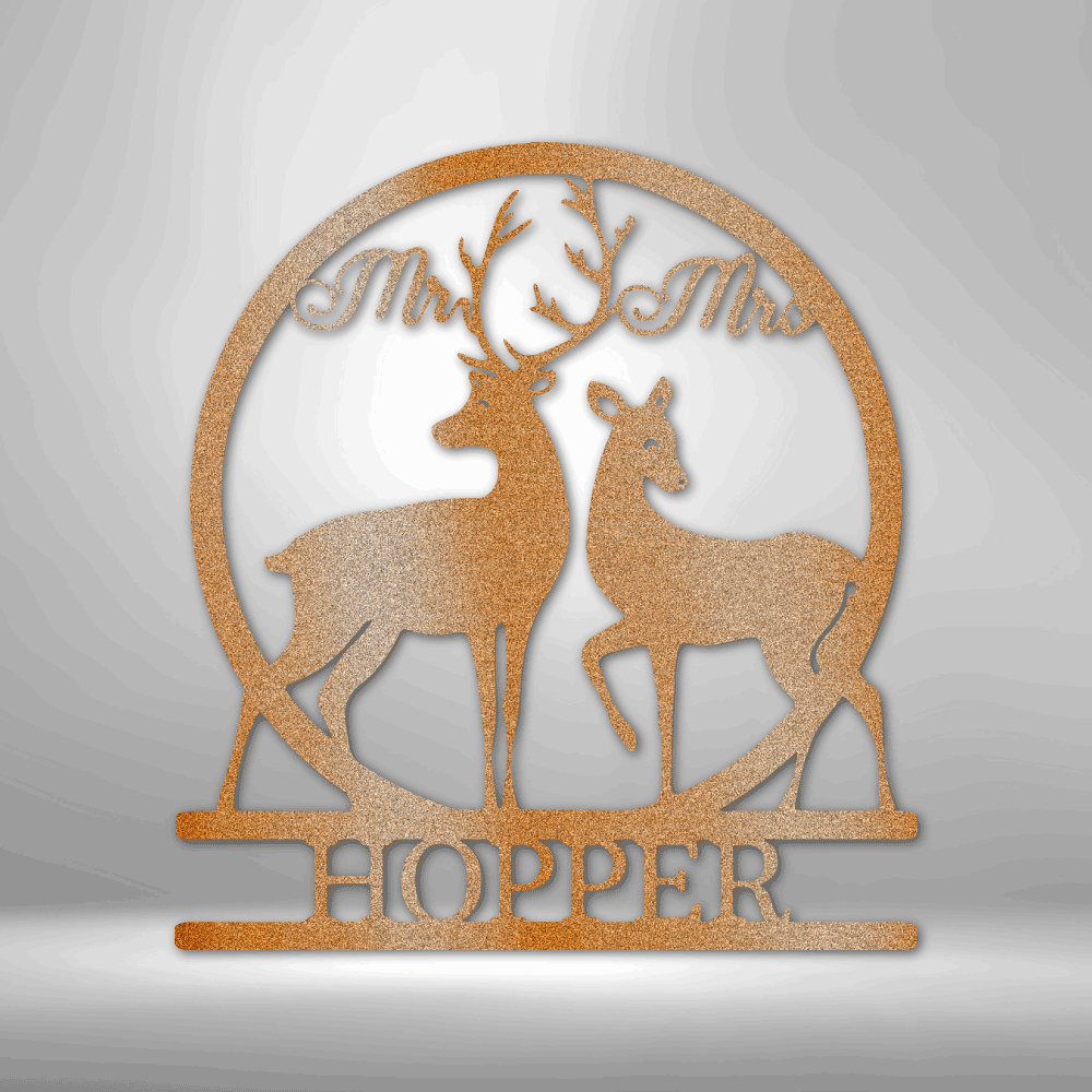 Personalized Mr and Mrs Deer Monogram Metal Sign - Outdoors Find