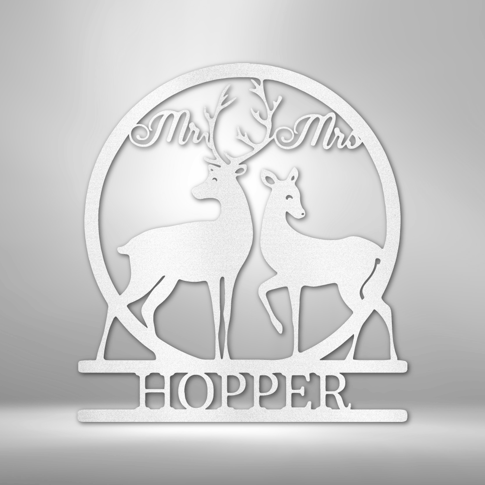 Personalized Mr and Mrs Deer Monogram Metal Sign - Outdoors Find