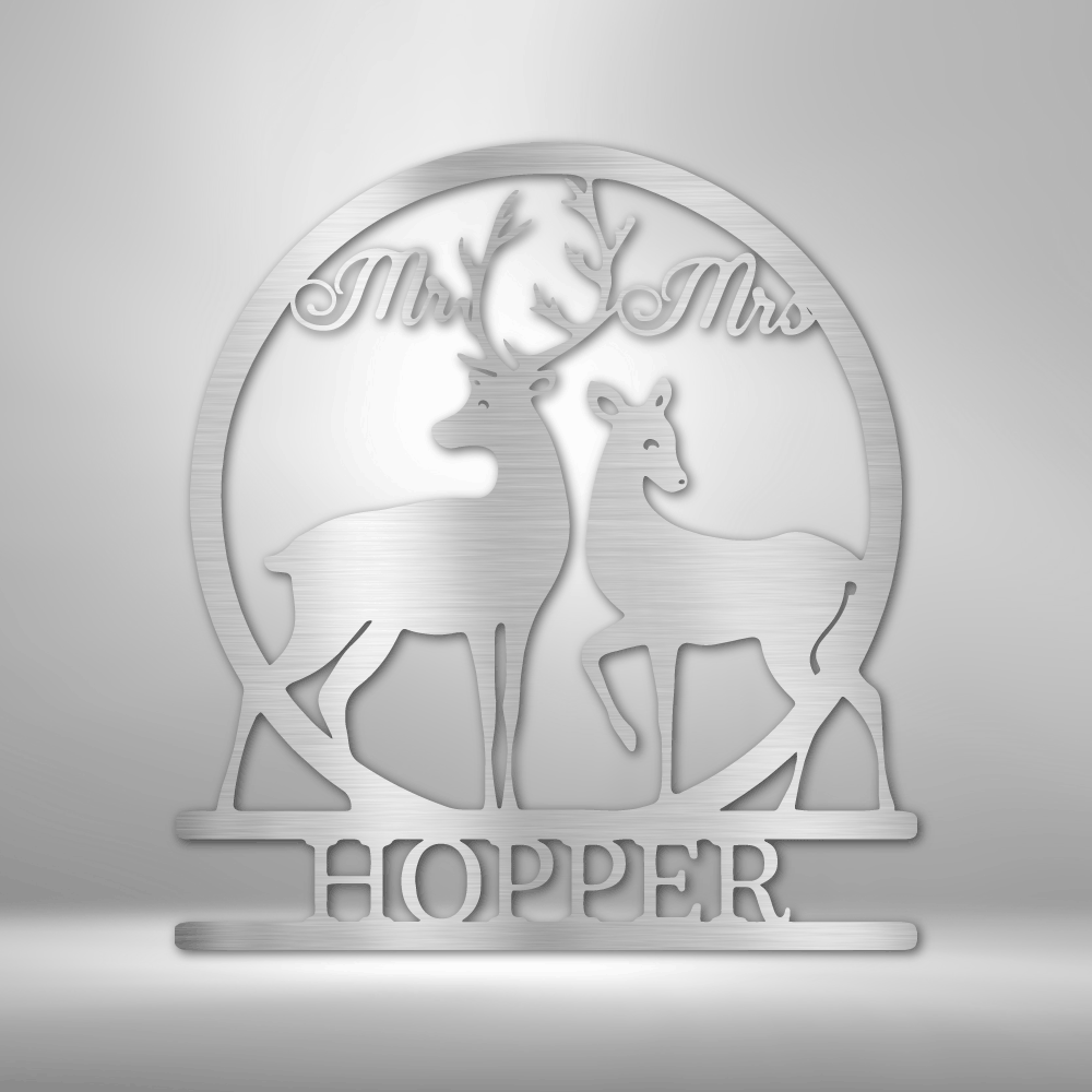Personalized Mr and Mrs Deer Monogram Metal Sign - Outdoors Find