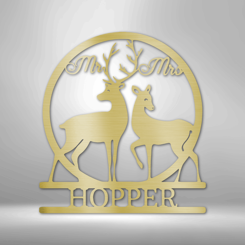 Personalized Mr and Mrs Deer Monogram Metal Sign - Outdoors Find